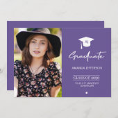 Foto afstuderen afstuderen aankondiging paars (Voorkant / Achterkant)