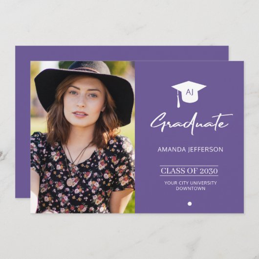 Foto afstuderen afstuderen aankondiging paars (Voorkant / Achterkant)