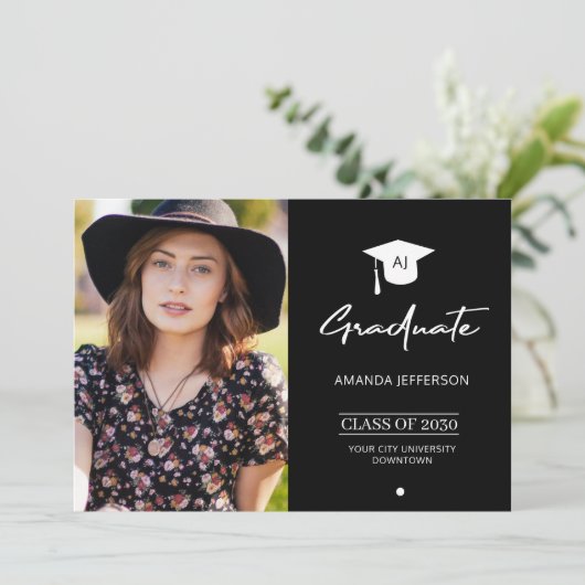Foto afstuderen afstuderen aankondiging zwart (Staand voorkant)