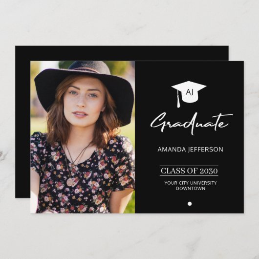 Foto afstuderen afstuderen aankondiging zwart (Voorkant / Achterkant)