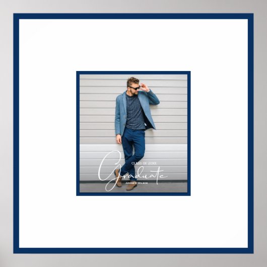 Foto Afstuderen Autograph Navy Blue Border Poster (Voorkant)