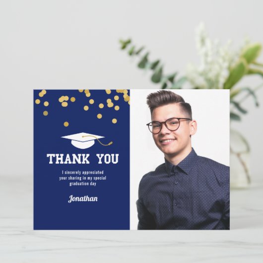 Foto Afstuderen Bedankt Blue Gold Confetti (Staand voorkant)