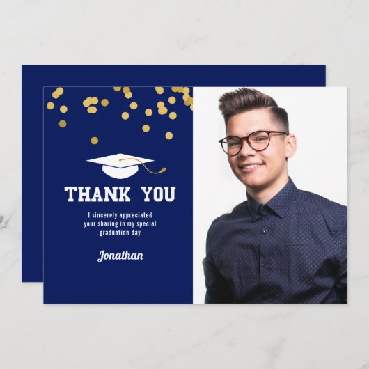 Foto Afstuderen Bedankt Blue Gold Confetti (Voorkant / Achterkant)