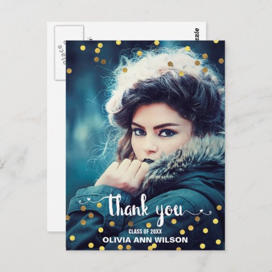 Foto Afstuderen Bedankt Faux Gold Foil Confetti Briefkaart (Voorkant / Achterkant)