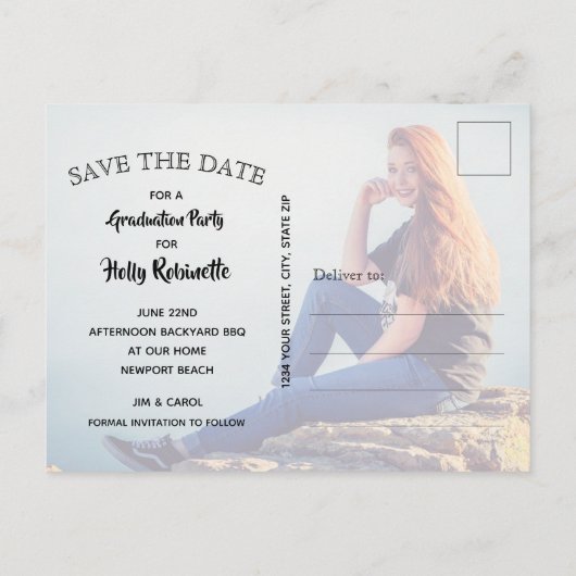 Foto Afstuderen BEWAART DE DATUM Briefkaart (Achterkant)