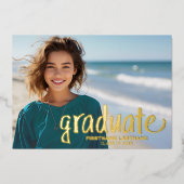 Foto afstuderen - bijtend script met Afstudeerder  Folie Uitnodiging (Voorkant)