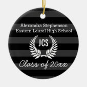 Foto Afstuderen Black Gray Monogram Laurel Keramisch Ornament (Voorkant)