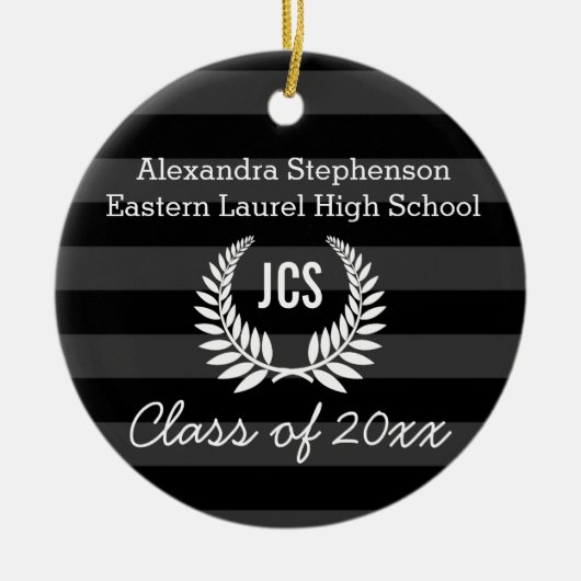 Foto Afstuderen Black Gray Monogram Laurel Keramisch Ornament (Voorkant)