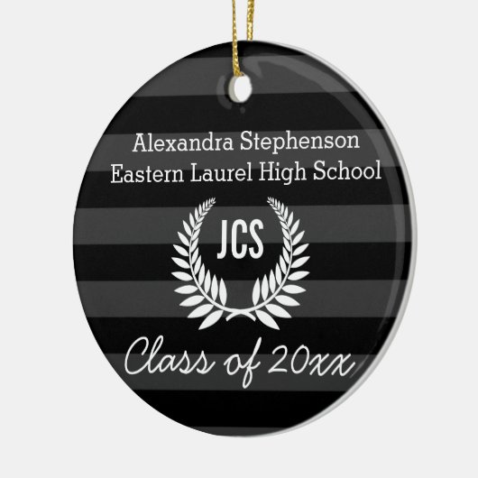 Foto Afstuderen Black Gray Monogram Laurel Keramisch Ornament (Links)