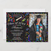 Foto Afstuderen Black Pet Confetti Class of Party Kaart (Voorkant)