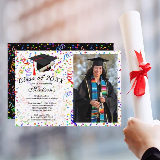 Foto Afstuderen Black Pet Diploma Confetti Party Kaart