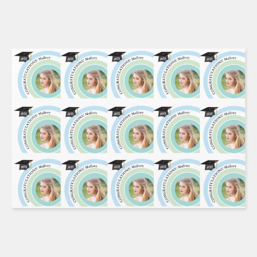 Foto Afstuderen Blauw & Groen Verpakkend Document  Inpakpapier Vel (Voorkant 3)