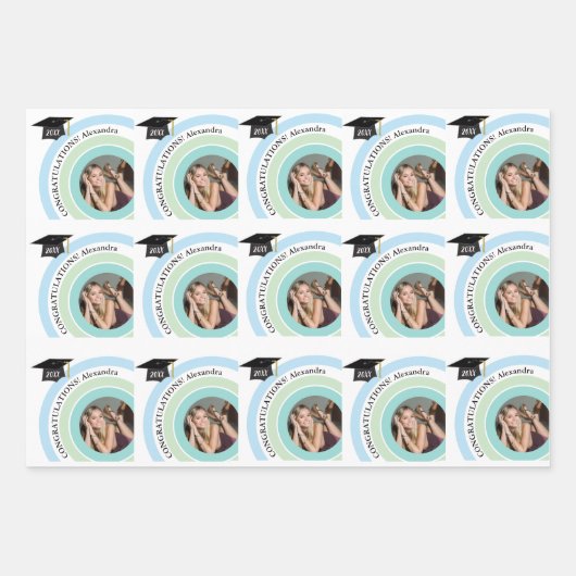 Foto Afstuderen Blauw & Groen Verpakkend Document  Inpakpapier Vel (Voorkant 2)