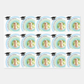 Foto Afstuderen Blauw & Groen Verpakkend Document  Inpakpapier Vel (Voorkant)