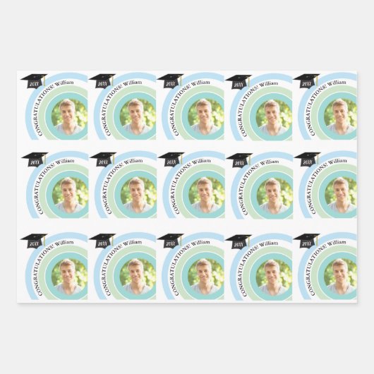 Foto Afstuderen Blauw & Groen Verpakkend Document  Inpakpapier Vel (Voorkant)