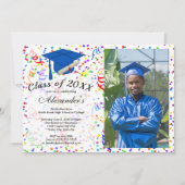 Foto Afstuderen Blauw Pet Confetti Klasse Party Kaart (Voorkant)