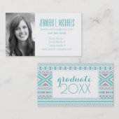 Foto Afstuderen | Blauwgroen en roze Aztec Contactkaartje (Voorkant / Achterkant)