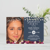 Foto Afstuderen Burgundy Red Floral Navy Blue Kaart (Staand voorkant)