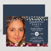 Foto Afstuderen Burgundy Red Floral Navy Blue Kaart (Voorkant / Achterkant)