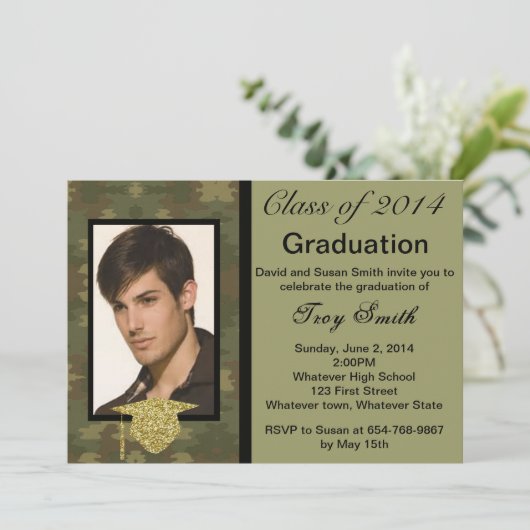 Foto Afstuderen Camouflage Uitnodiging (Staand voorkant)