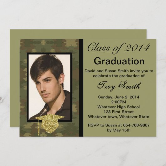 Foto Afstuderen Camouflage Uitnodiging (Voorkant / Achterkant)