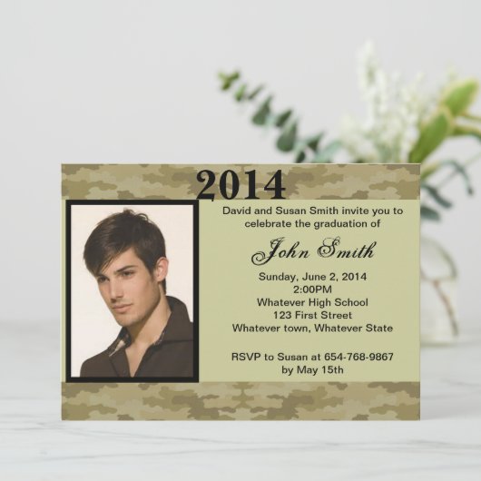 Foto Afstuderen Camouflage Uitnodiging (Staand voorkant)