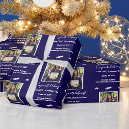 Foto Afstuderen Cap Diploma Gefeliciteerd, blauw Cadeaupapier