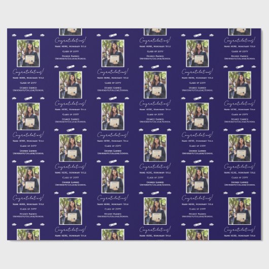 Foto Afstuderen Cap Diploma Gefeliciteerd, blauw Cadeaupapier (Vlak)