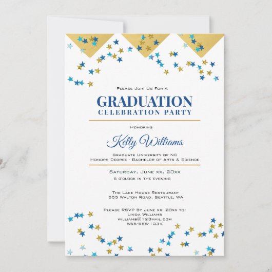 Foto Afstuderen Celebration Party, Gold, Blue, Kaart (Voorkant)