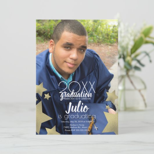 Foto afstuderen Celebration Stars Script Kaart (Staand voorkant)