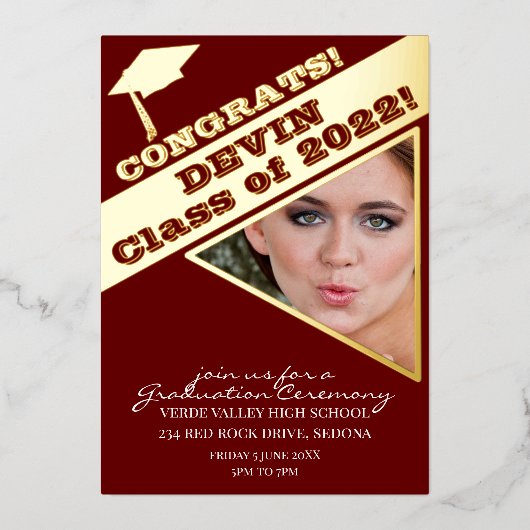 Foto Afstuderen Ceremony School Colors Folie Uitnodiging (Voorkant)