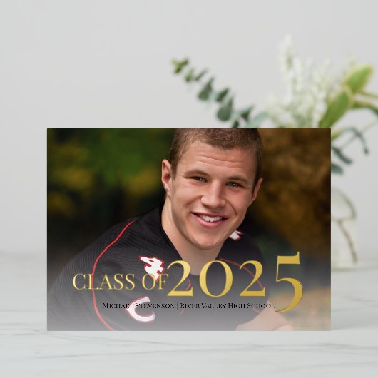 Foto Afstuderen Class of 2023 Gold Foil Folie Uitnodiging (Staand Voorkant)