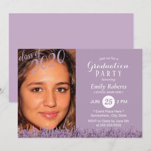 Foto Afstuderen Classy Lavender Floral Paars Kaart (Voorkant / Achterkant)