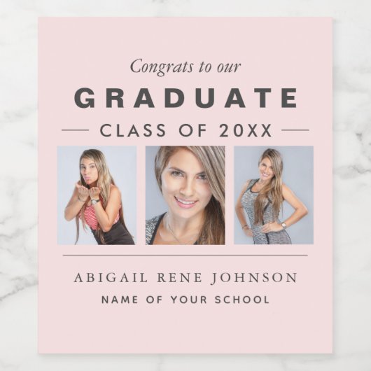 Foto Afstuderen Collage Afstuderen Lichtroze Wijn Etiket (Enkel label)