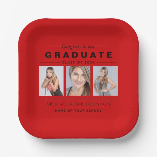 Foto Afstuderen Collage Afstuderen Red Black Papieren Bordje (Voorkant)