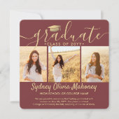 Foto Afstuderen Collage Modern Burgundy & Gold Aankondiging (Voorkant)