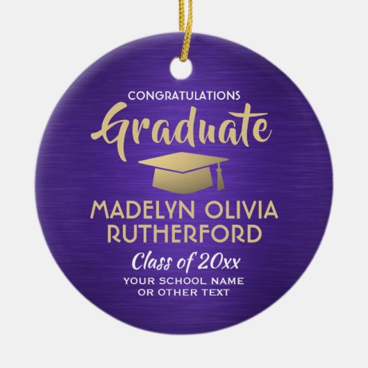 Foto-Afstuderen-congraten geborsteld Paars en goud Keramisch Ornament (Voorkant)
