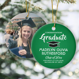 Foto Afstuderen Congrats Green White en Black Keramisch Ornament