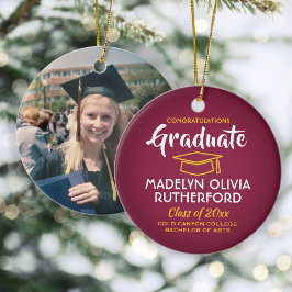 Foto Afstuderen Congrats Maroon Gold Red Yellow Keramisch Ornament