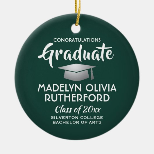 Foto Afstuderen Congrats Modern Green and White Keramisch Ornament (Voorkant)