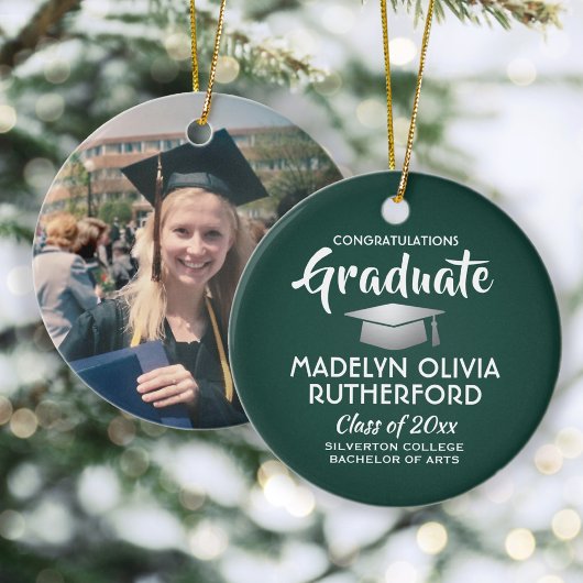 Foto Afstuderen Congrats Modern Green and White Keramisch Ornament
