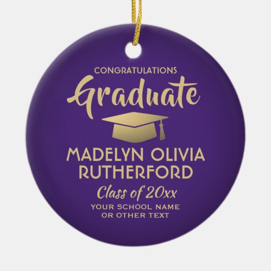Foto Afstuderen Congrats Modern Paars and Gold Keramisch Ornament (Voorkant)