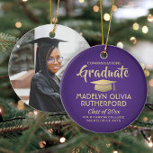 Foto Afstuderen Congrats Modern Paars and Gold Keramisch Ornament