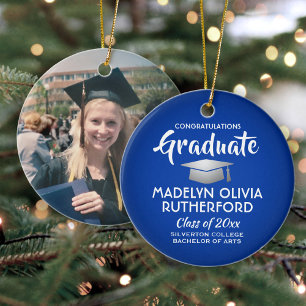 Foto Afstuderen Congrats Royal Blue en White Keramisch Ornament
