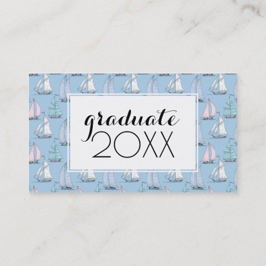 Foto Afstuderen | Cute Sailboat Pattern Contactkaartje (Achterkant)