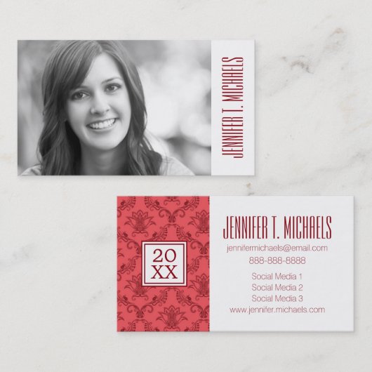 Foto Afstuderen | Damask Floral Pattern Contactkaartje (Voorkant / Achterkant)