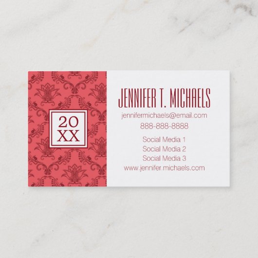 Foto Afstuderen | Damask Floral Pattern Contactkaartje (Achterkant)