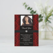Foto Afstuderen Dank u kaart zwart/rood Damask (Staand voorkant)