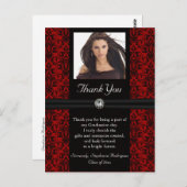 Foto Afstuderen Dank u kaart zwart/rood Damask (Voorkant / Achterkant)