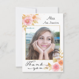 Foto Afstuderen Dank u met Waterverf Flowers Bedankkaart